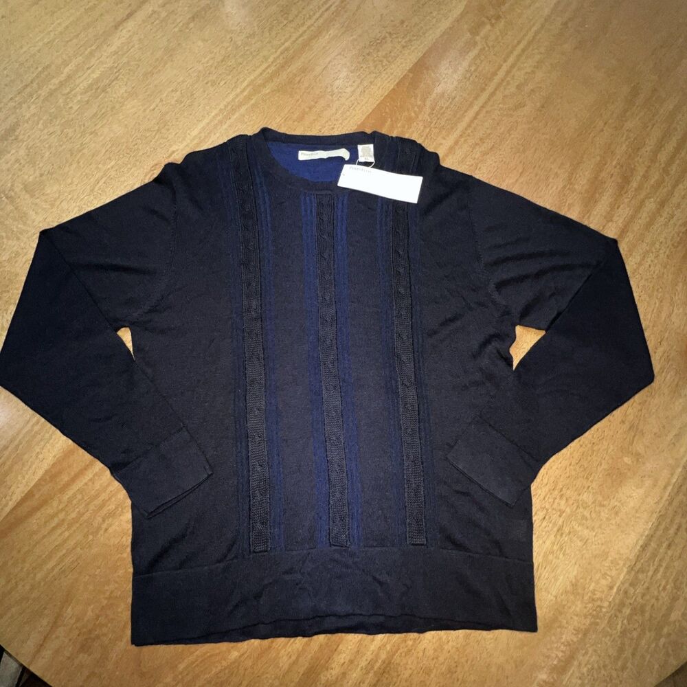 NWT Perry Ellis‎ Men's Blue Silk/Rayon Pullover Sweater Crew Neck Long Sleeve XL